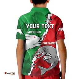 Custom Personalised Rabbitohs Mix Dolphins Rugby Kid Polo Shirt Sporty Style