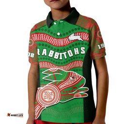 Rabbitohs Rugby Polo Shirt KID Souths 1908 Aboriginal Dot Painting Go Bunnies