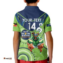 Custom NRL Raiders NAIDOC Week Kid Polo Shirt Keep The Fire Burning Indigenous Art