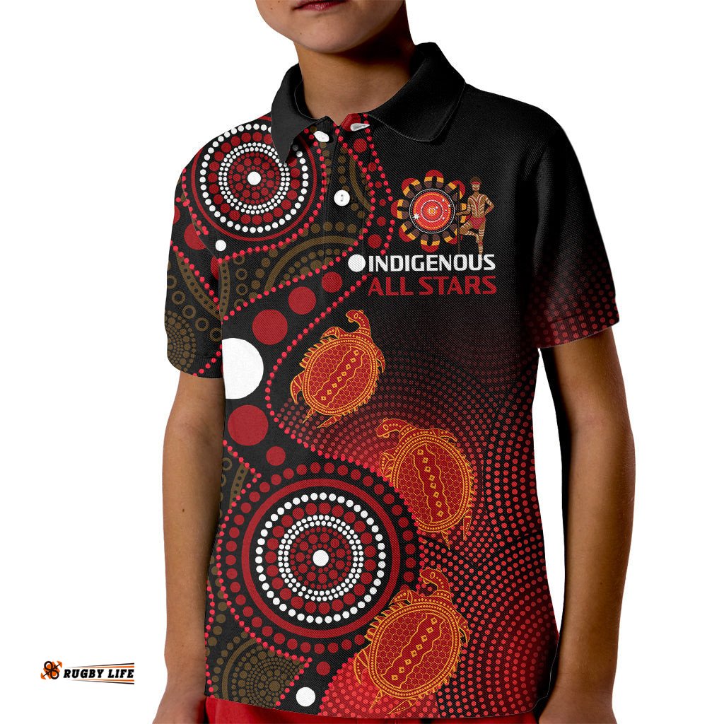 Custom Text And Number Australia Indigenous Rugby Kid Polo Shirt All Stars Aboriginal Turtle