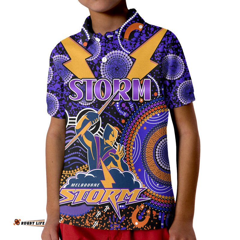 Custom Personalised Storm Rugby Kid Polo Shirt Aboriginal Dots