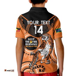 Custom NRL Tigers NAIDOC Week Kid Polo Shirt Keep The Fire Burning Indigenous Art
