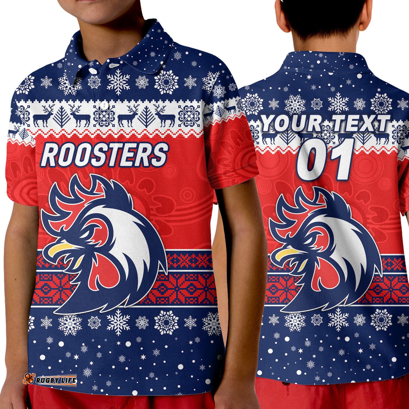 Custom Personalised Sydney Roosters Polo Shirt KID Christmas Simple Style - Blue
