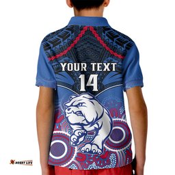 Personalised Bulldogs Football Kid Polo Shirt Doggies Aboriginal Mix Polynesian Pattern