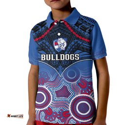 Personalised Bulldogs Football Kid Polo Shirt Doggies Aboriginal Mix Polynesian Pattern