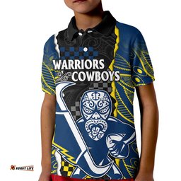 Custom Text And Number NRL Combine Warriors and Cowboys Kid Polo Shirt Maori mixed Aboriginal