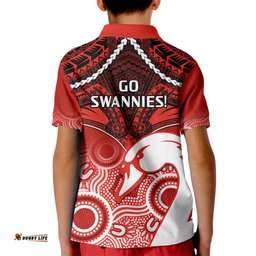 Sydney Swans Football Kid Polo Shirt Go Swannies Aboriginal Mix Polynesian Pattern