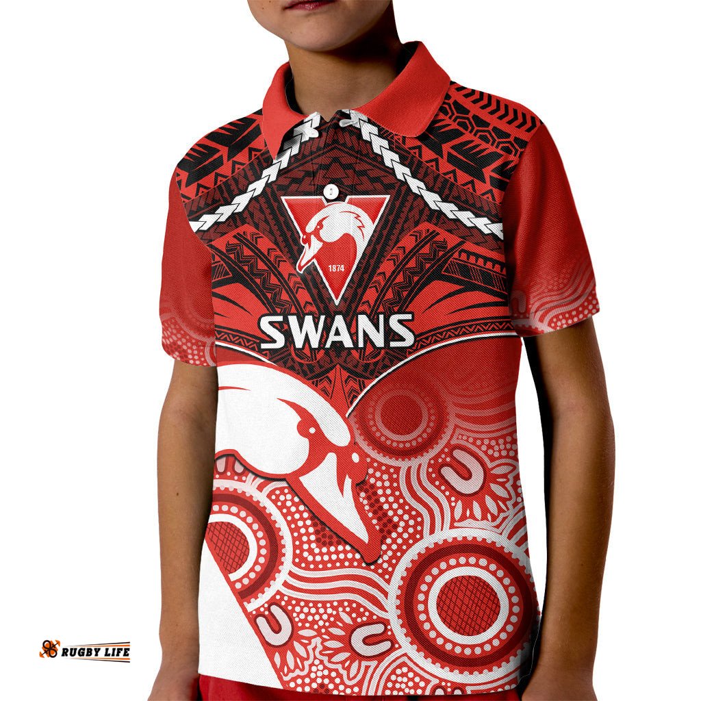 Sydney Swans Football Kid Polo Shirt Go Swannies Aboriginal Mix Polynesian Pattern