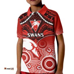 Sydney Swans Football Kid Polo Shirt Go Swannies Aboriginal Mix Polynesian Pattern