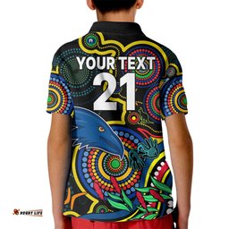 Custom Crows Football Aboriginal Art Kid Polo Shirt NAIDOC Indigenous Tribal