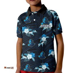 Custom Text And Number Titans Rugby Kid Polo Shirt Polynesian Tribal Mix Tropical Hawaiian Style
