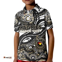 Custom NAIDOC Week 2024 Magpies Kid Polo Shirt Aboriginal Animals Keep The Fire Burning