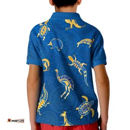 Aboriginal Art Polo Shirt KID Animals Australia Version Blue