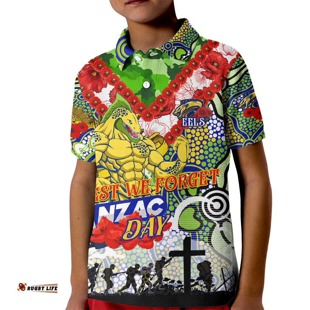 Personalised Eels ANZAC Day Kid Polo Shirt Aboriginal Rising Sun