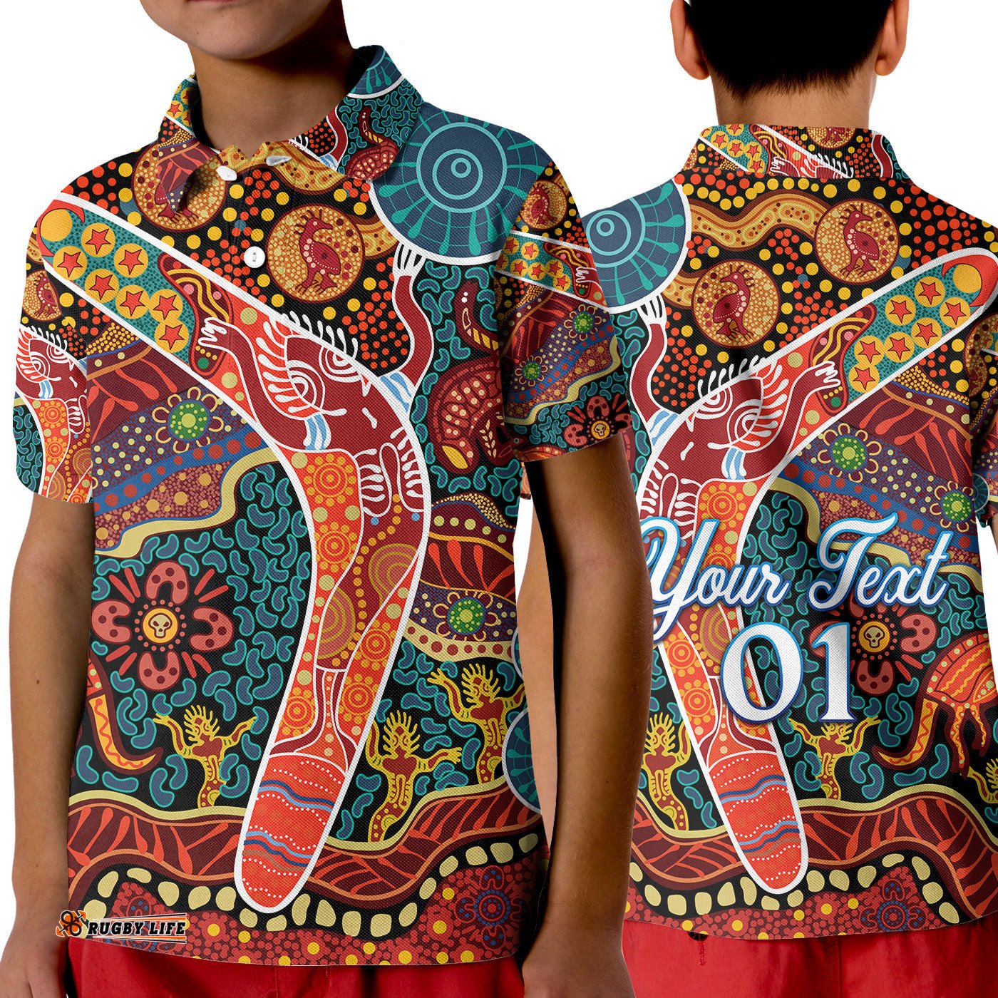 Custom Personalised Aboriginal Boomerang Polo Shirt KID Indigenous