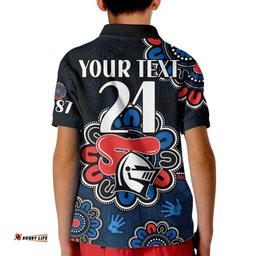 Custom Personalised NRL Newcastle Knights Rugby Novocastrians 1987 Aboriginal Kid Polo Shirt