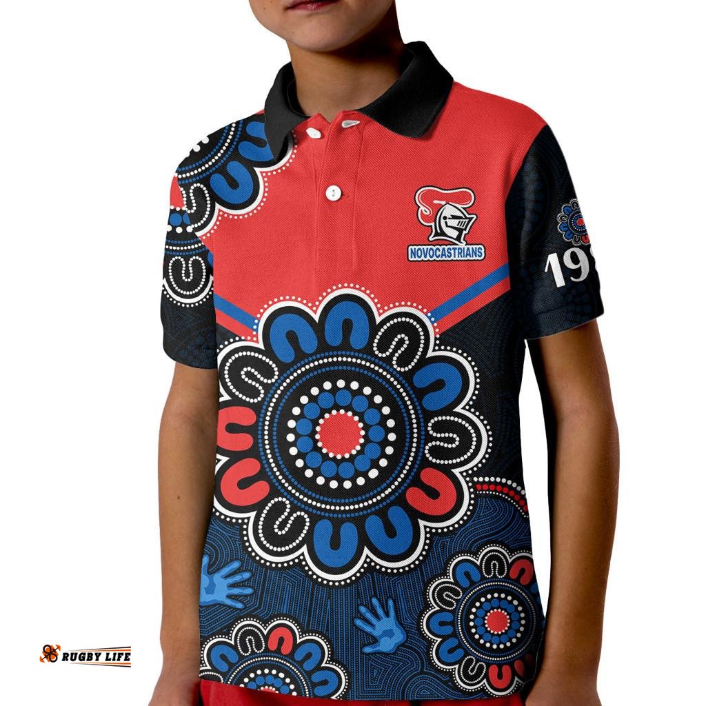 Custom Personalised NRL Newcastle Knights Rugby Novocastrians 1987 Aboriginal Kid Polo Shirt