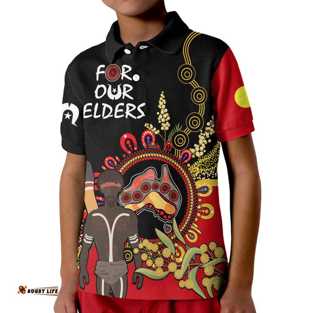 NAIDOCIndigenous Kid Polo Shirt Australia Map With Golden Wattle