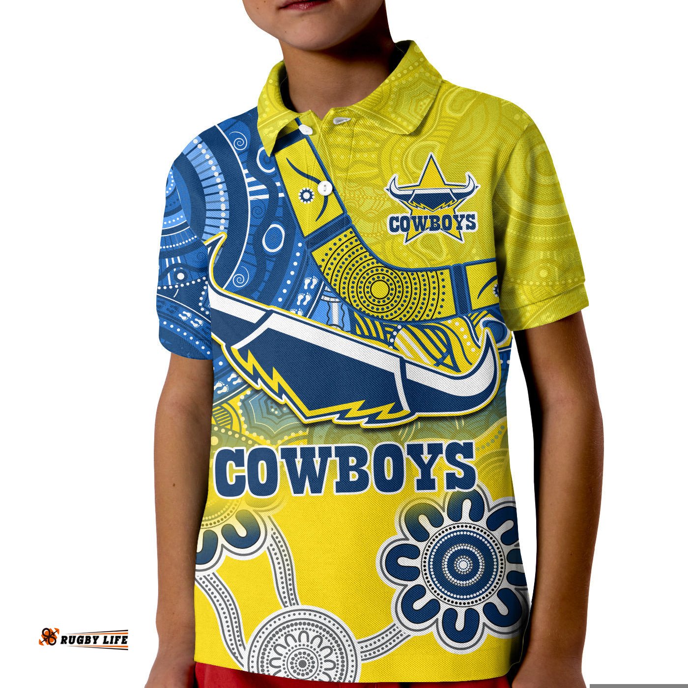 Cowboys Rugby Polo Shirt KID Aboriginal Boomerang Go Premiers North Queensland