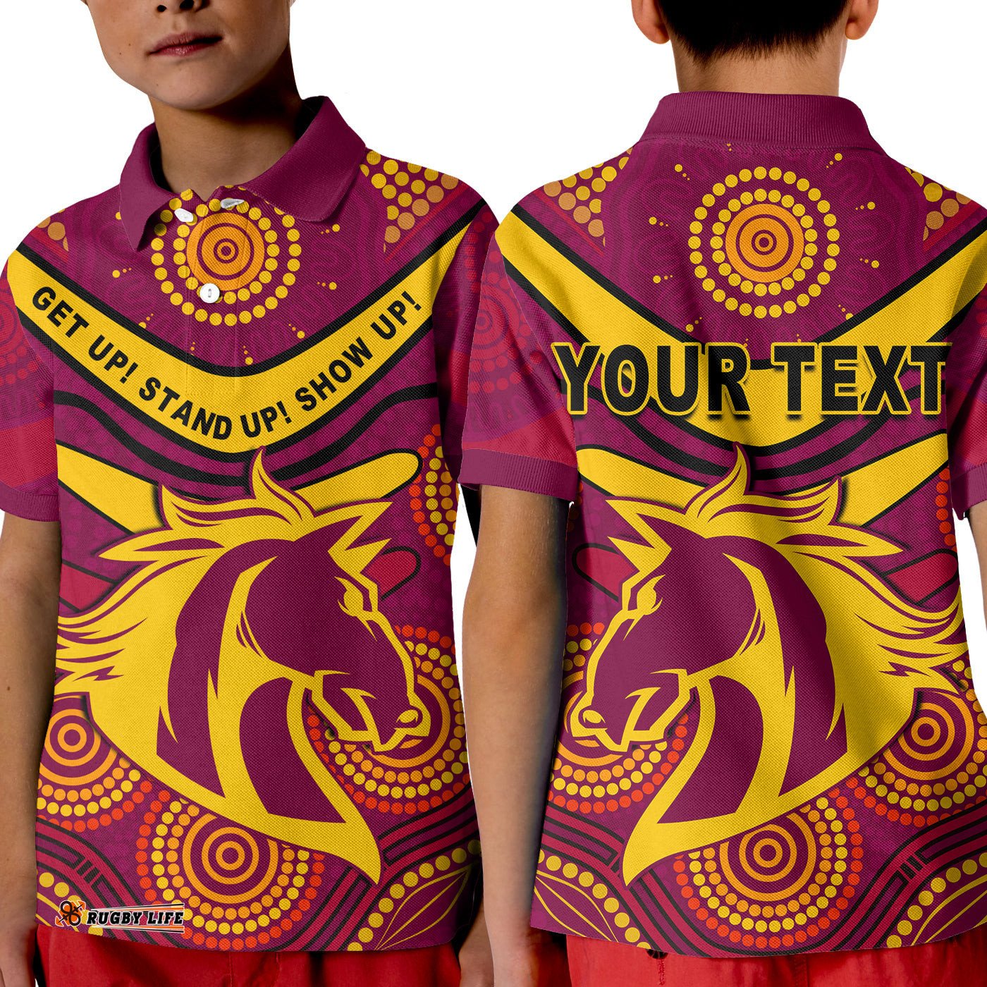 Custom Personalised Broncos NAIDOC WeekPolo Shirt KID Aboriginal Get Up