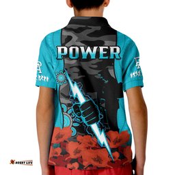 Port Adelaide Football ANZACPolo Shirt KID Power Aboriginal Mix Poppy Camouflage