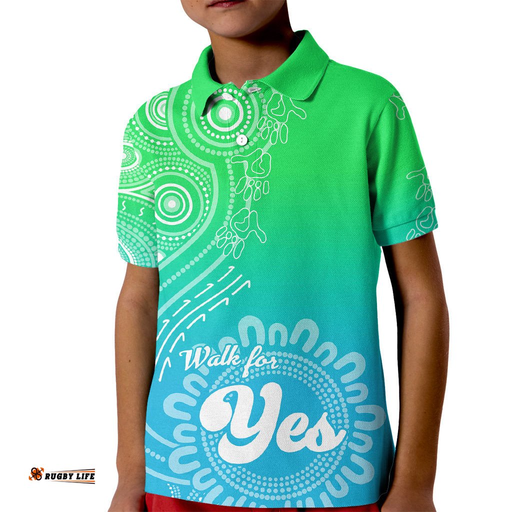 Australia Walk For Yes Kid Polo Shirt Indigenous VoiceAboriginal Green Vibe