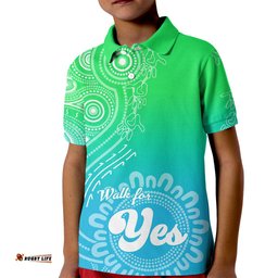 Australia Walk For Yes Kid Polo Shirt Indigenous VoiceAboriginal Green Vibe