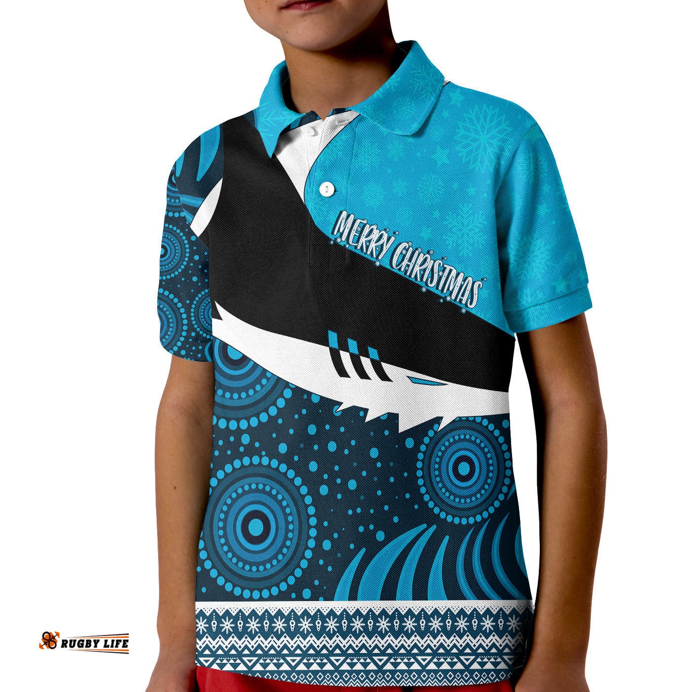 Christmas Aboriginal Art Cronulla Shark KID Polo Shirt