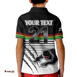 Custom Text And Number Penrith Panthers Rugby Kid Polo Shirt Authentic Permiers Black Version-