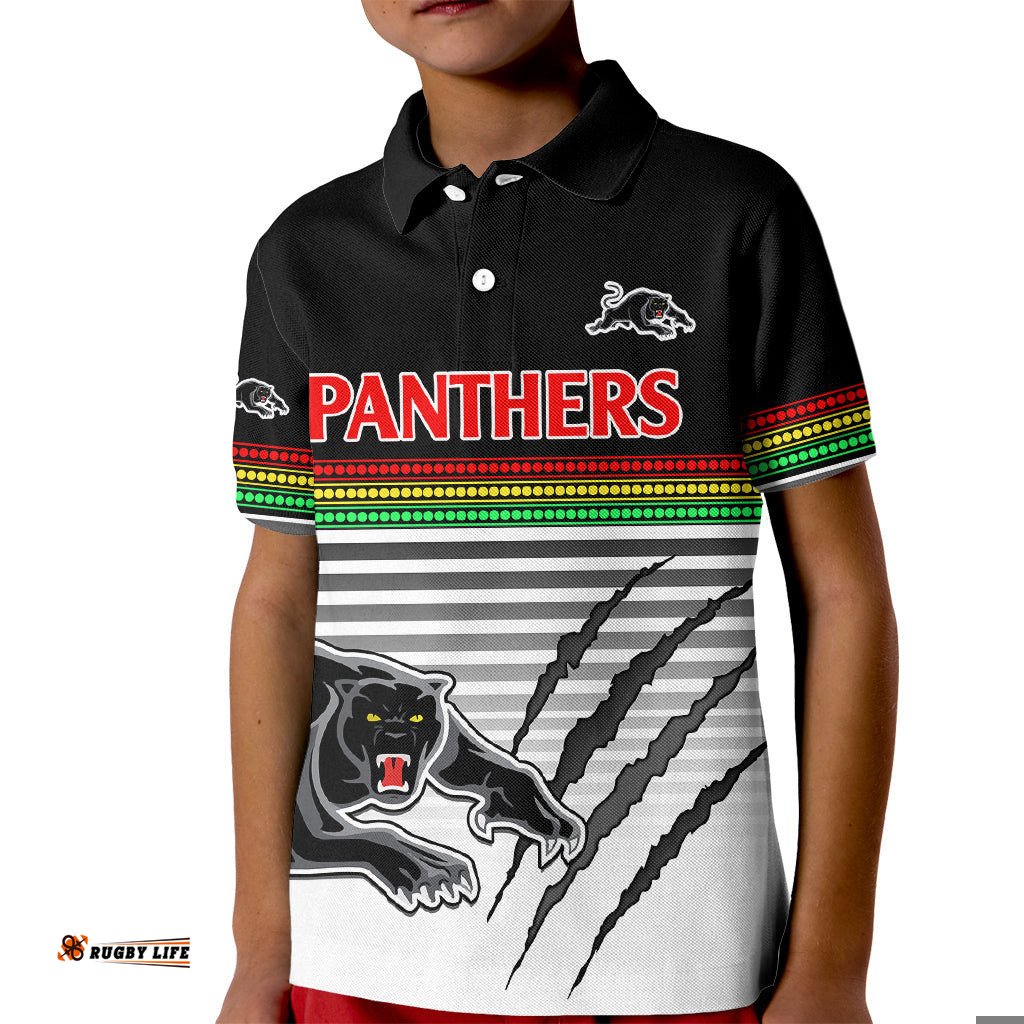 Custom Text And Number Penrith Panthers Rugby Kid Polo Shirt Authentic Permiers Black Version-