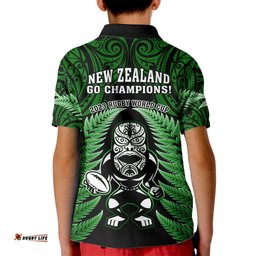 New Zealand Aotearoa Rugby Kid Polo Shirt NZ Tiki With Maori Fern World Cup Green Version