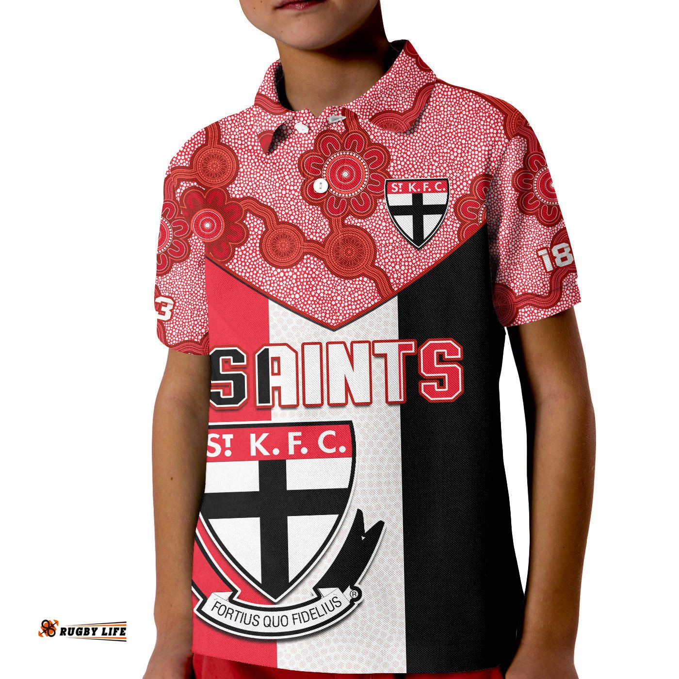 Saints Football Polo Shirt KID St Kilda 1873 Aboriginal Dot Painting