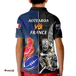 New Zealand And France Rugby Kid Polo Shirt All Black With Les Bleus TogetherWorld Cup
