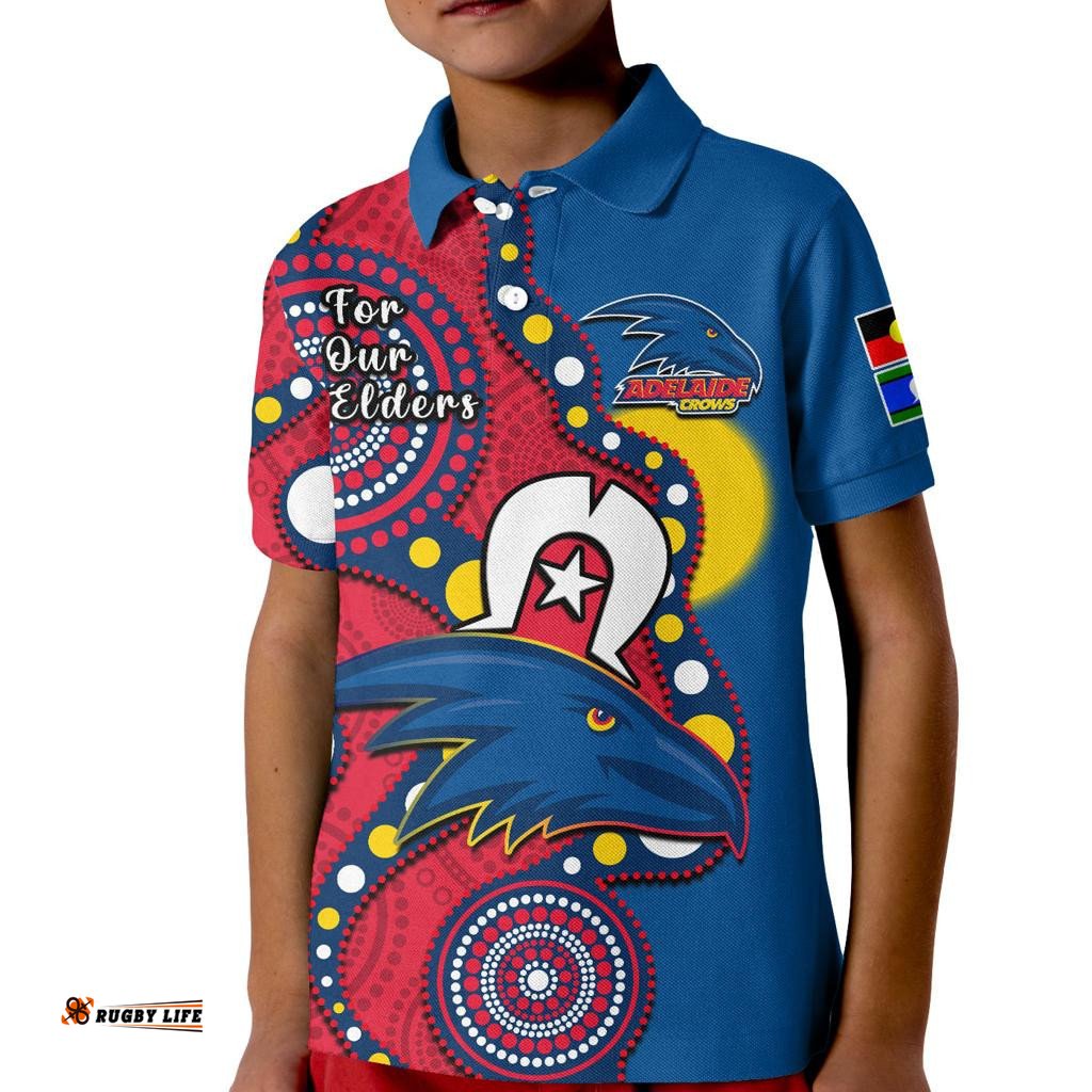 Custom Text And Number Adelaide Football NAIDOCPolo Shirt KID Crows For Our Elders Indigenous