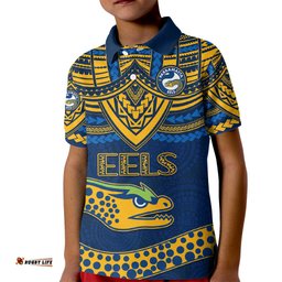 Custom Eels Rugby Kid Polo Shirt Polynesian and Aboriginal Vibe