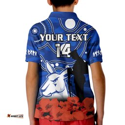 Custom Text And Number North Melbourne Football ANZACPolo Shirt KID Kangaroos Aboriginal Mix Poppy Camouflage