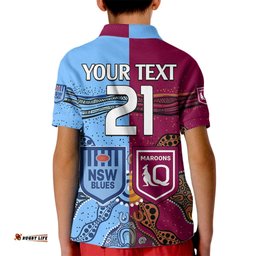 Custom Text And Number Blues and Maroons Rugby Kid Polo Shirt State of Origin NSW Combine Queensland Aboriginal-