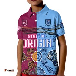 Custom Text And Number Blues and Maroons Rugby Kid Polo Shirt State of Origin NSW Combine Queensland Aboriginal-