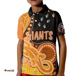 Personalised NAIDOC WeekAFL Giants Kid Polo Shirt Aboriginal Dot Art Lizard Mix Boomerang