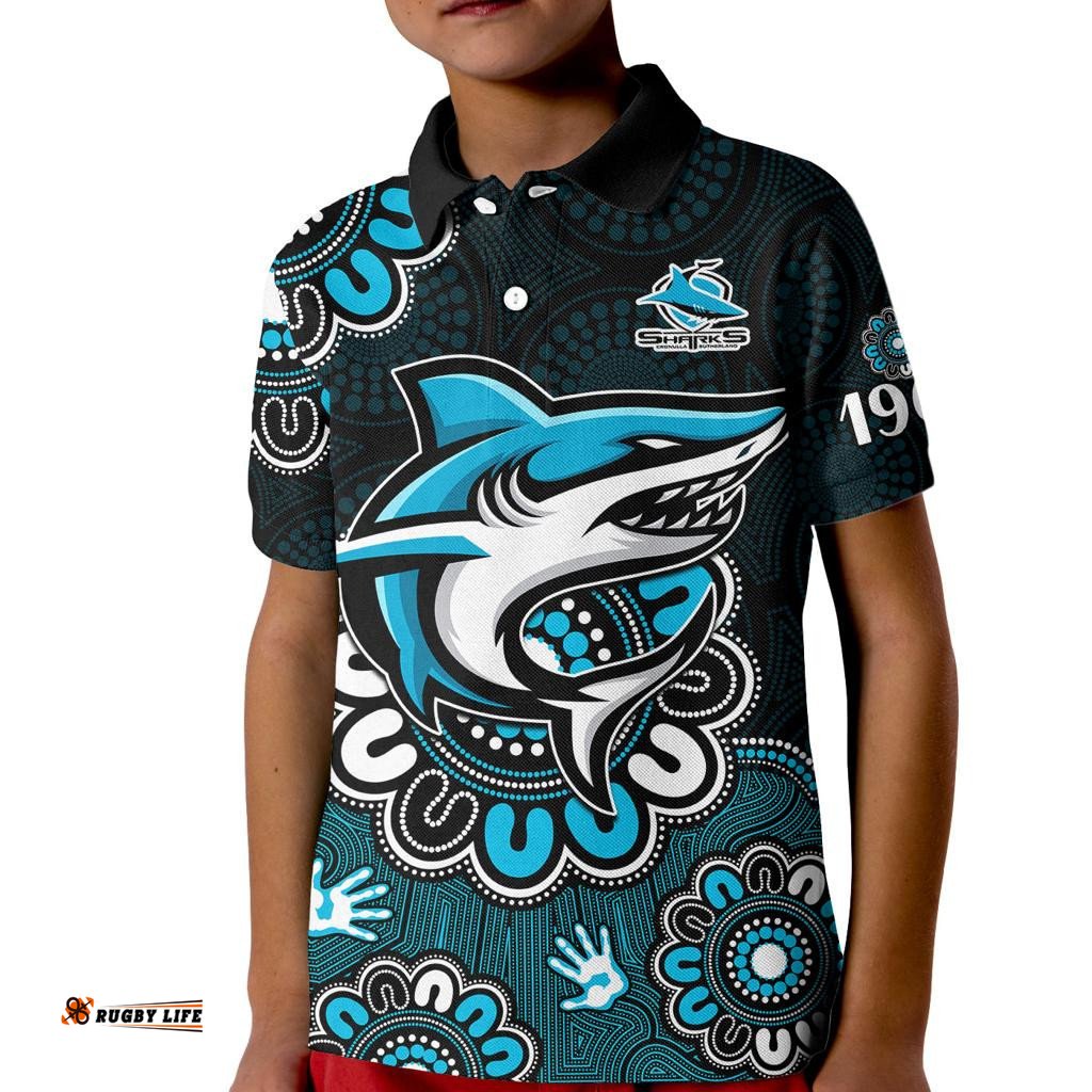 NRL Cronulla-Sutherland Sharks Rugby Sharkies 1963 Aboriginal Kid Polo Shirt