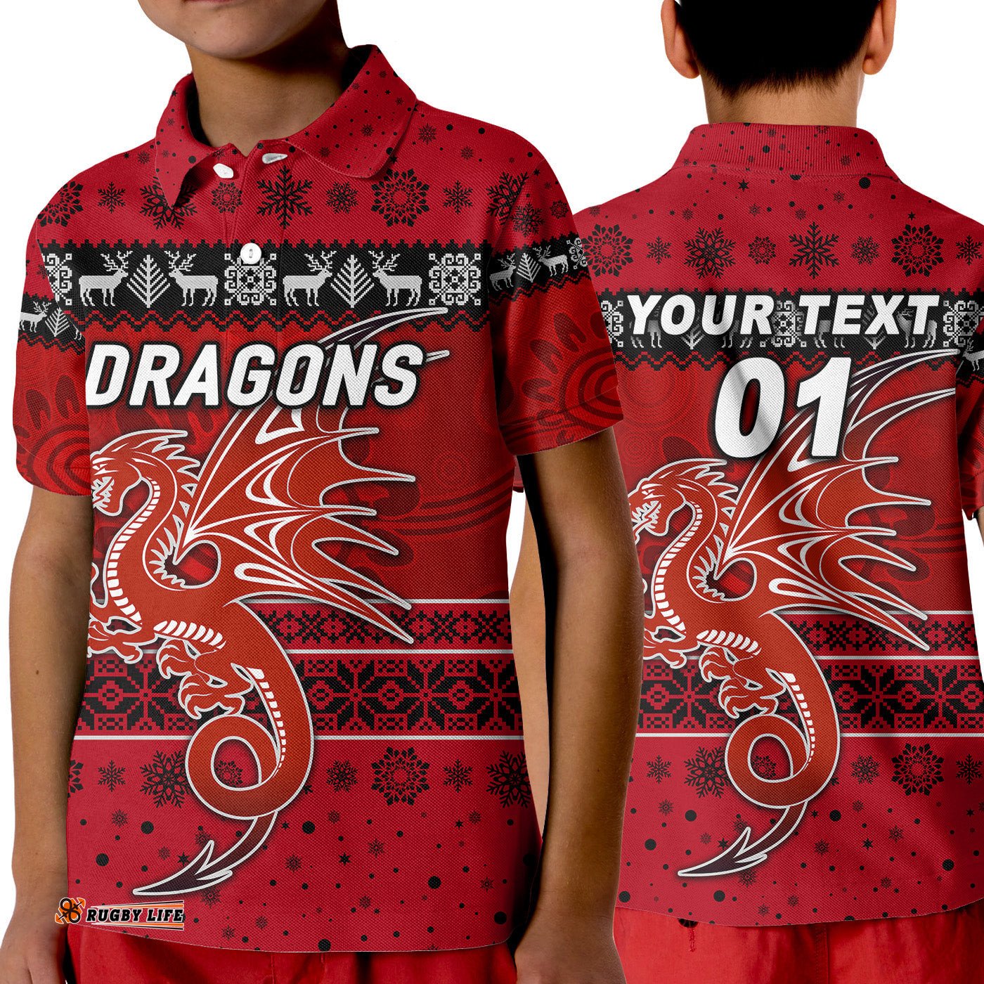 Custom Personalised St. George Illawarra Dragons Polo Shirt KID Christmas Simple Style - Red