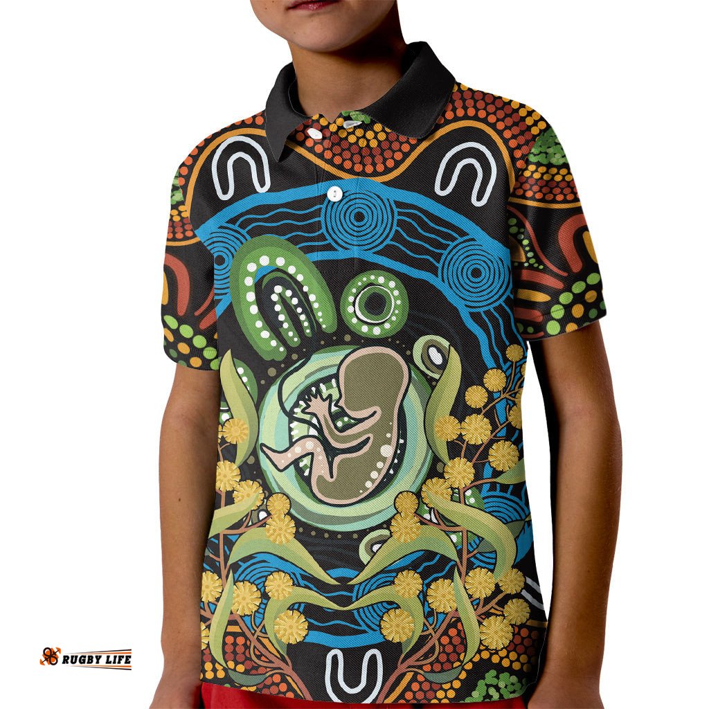 Baby in the Womb Kid Polo Shirt Aboriginal Art Style