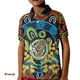 Baby in the Womb Kid Polo Shirt Aboriginal Art Style