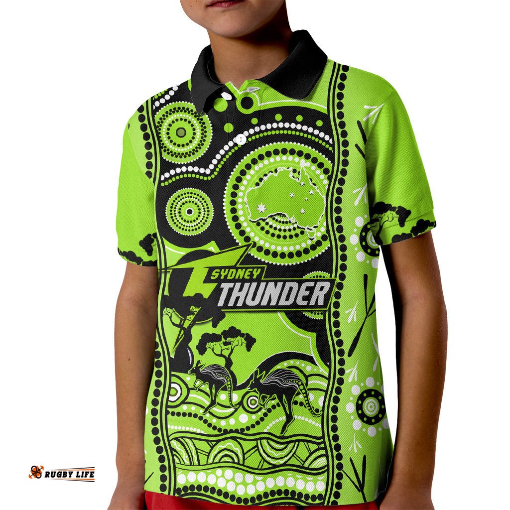 Custom Sydney Thunder Cricket Kid Polo Shirt Happy Australia Day Aboriginal Art