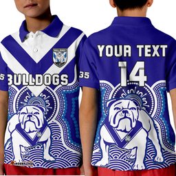 Custom Text And Number Bulldogs Rugby Polo Shirt KID Canterbury Bankstown 1935 Indigenous Artsy
