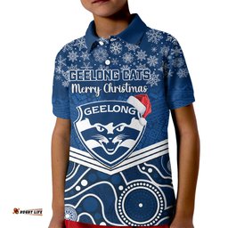 Custom Geelong Football Christmas Kid Polo Shirt Merry XmasMix Aboriginal Art