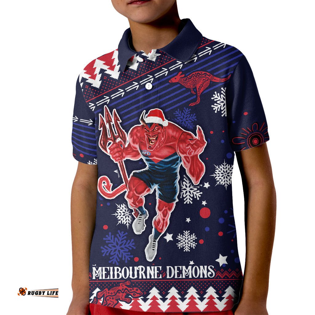 Custom Melbourne Demons Football Kid Polo Shirt Narrm Christmas Vibe-