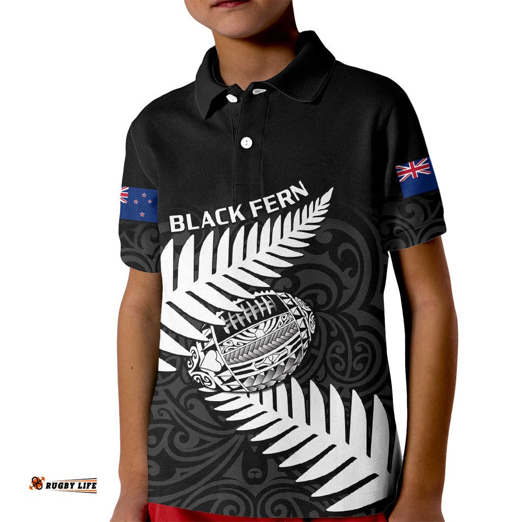 Aotearoa Rugby Kid Polo Shirt Go Black Fern Pacific NZ Maori-