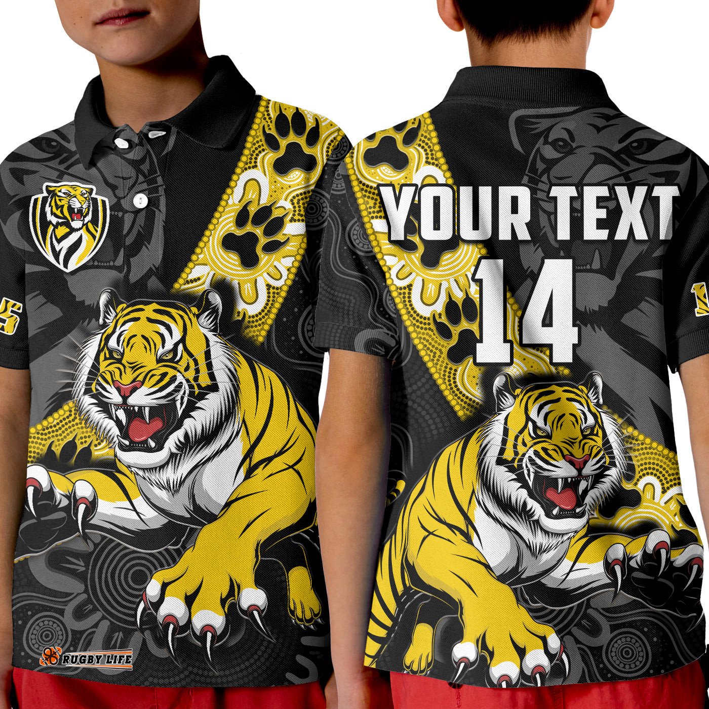 Custom Text And Number Richmond Football Polo Shirt KID Tigers 1885 Indigenous Basic Style