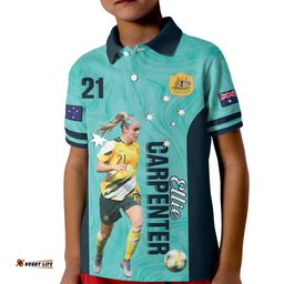 Australia Soccer Kid Polo Shirt Ellie Carpenter Matildas - Turquoise
